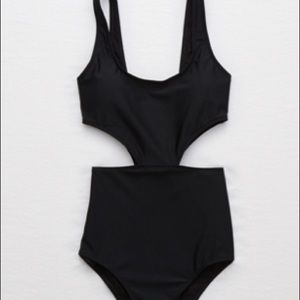 Aerie Black Cutout One Piece Swimsuit
